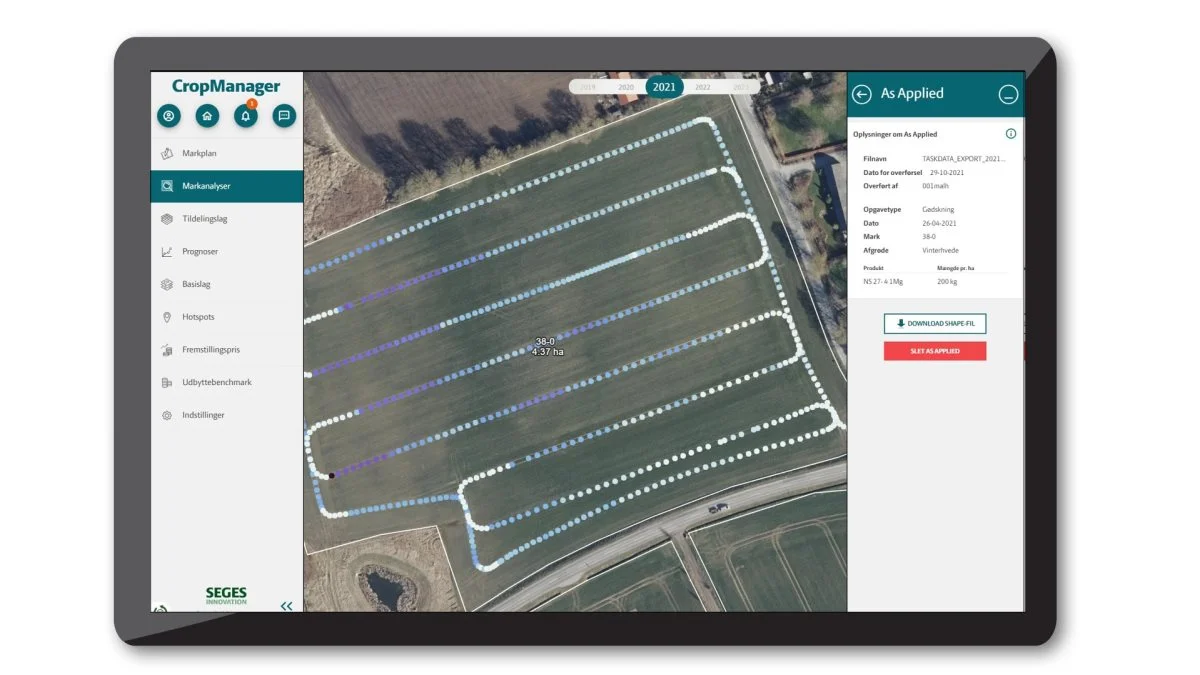 Den nye software kan lette landmandens registreringsarbejde og forbedre vurderingen af udnyttelsen af kvælstoffet i gyllen og dermed behov for restgødskning. Kilde: Seges Innovation