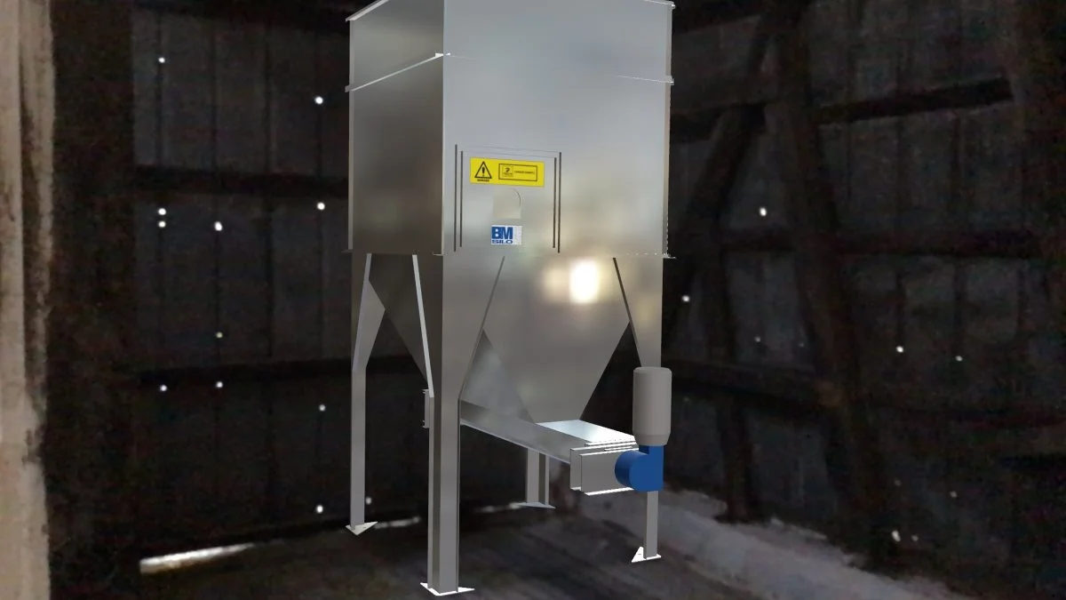 Ved hjælp af augmented reality er det muligt at indsætte siloen i rummet, laden eller på gårdspladsen, og dernæst lave beregning på, hvilke tilpasninger produktet vil kræve, samt hvad slutprisen vil nærme sig. Grafik: RuleStore.