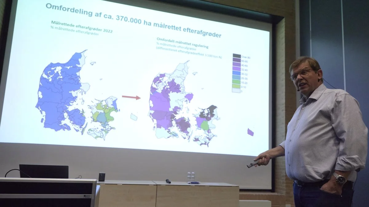 - Det er afgørende, at landbruget etablerer endnu flere kollektive virkemidler til kvælstofreduktion uden for dyrkningsfladen, lød det fra formanden for Landbrug & Fødevarer, Torben Hansen, ved det fynske planteavlsmøde. Fotos: Erik Hansen