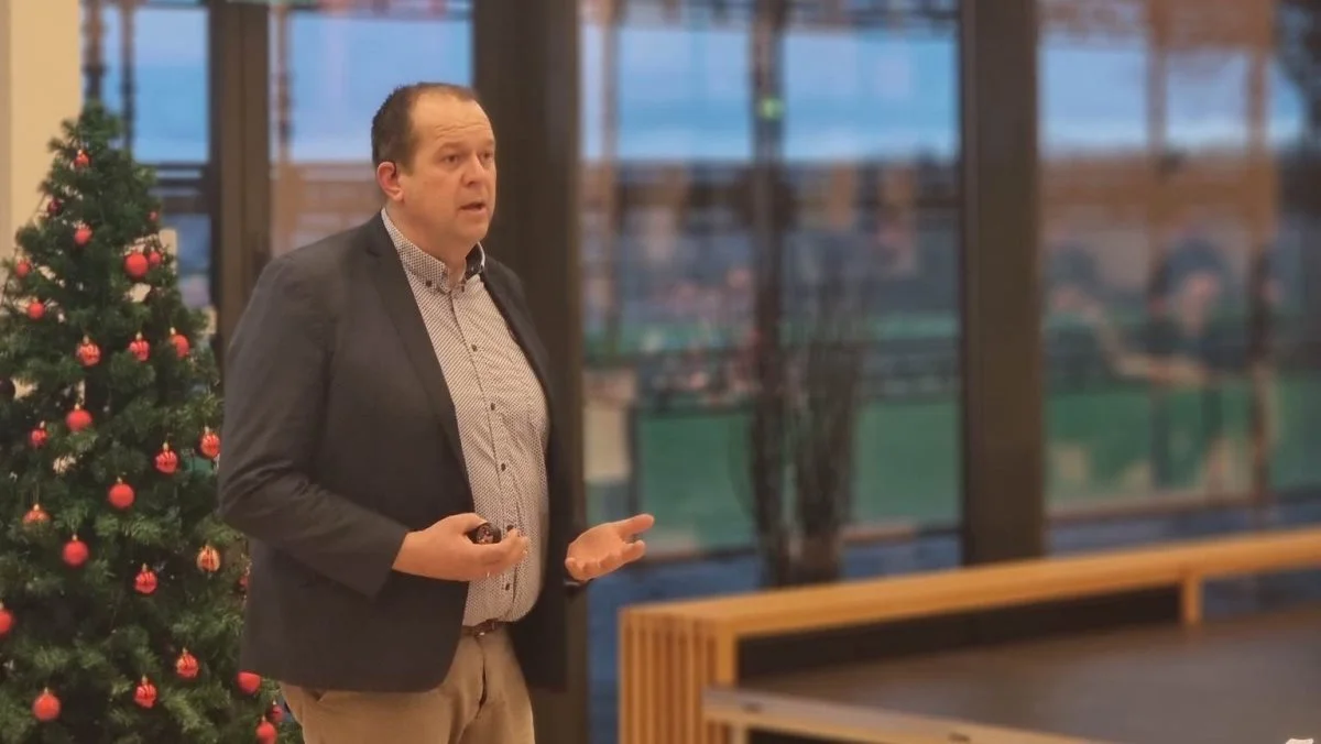 Christian Lund, formand for L&F Kvæg, til Stormøde for mælkeproducenter på Sjælland, Lolland og Falster hos VKST i Sorø. Foto: Anders Lei