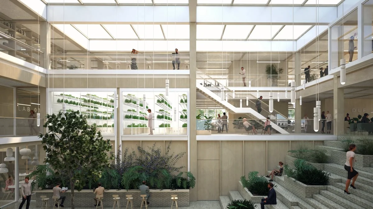 Dette atrium bliver en feature i det kommende hovedkvarter for DLF. Modelfoto: PLH Arkitekter/Nordland Arkitekter