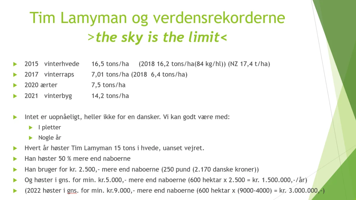 Det er reglen - og ikke undtagelsen - at Tim Lamyman høster 15 t/ha i hvede. Kilde: AgroPro Danmark