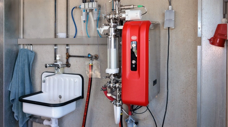 Lely har som de første præsenteret et automatisk mælkefilter - et aluminiumsrør med over en million små huller. Foto: Lely