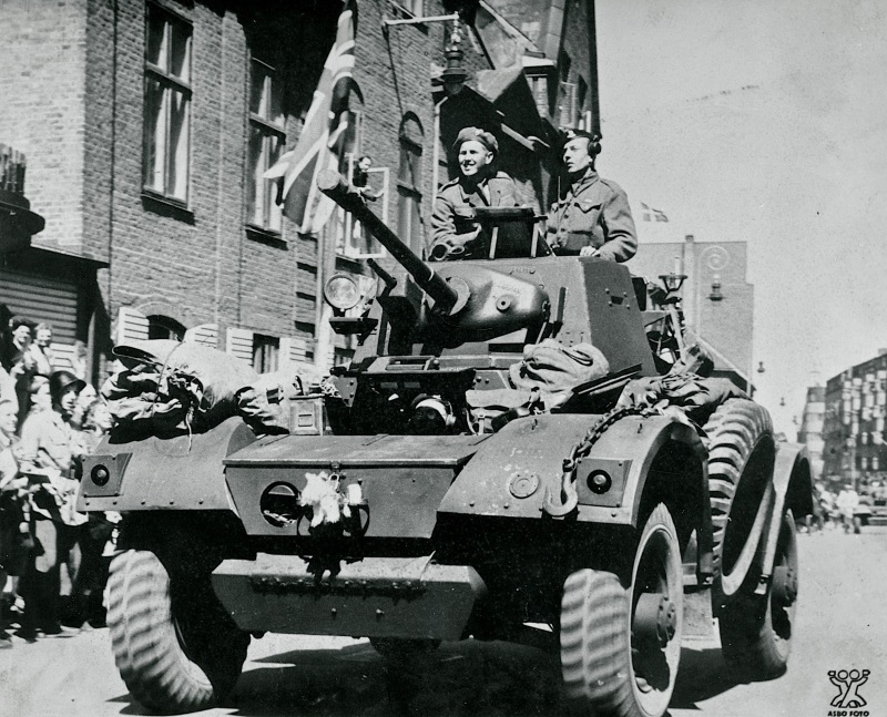 Britiske styrker ankommer til Aalborg i maj 1945.