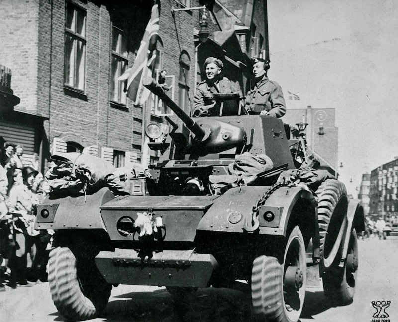 Britiske styrker ankommer til Aalborg i maj 1945.
