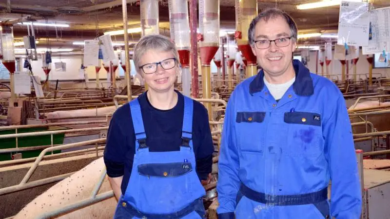 Birthe og Peder Sage Monrad, der driver gården Eskely i Almind nær Kolding, har siden deres tid sammen på Bygholm Landbrugsskole stået stærkt på, at en so skal kunne passe sine egne grise. Fotos: Camilla Bønløkke