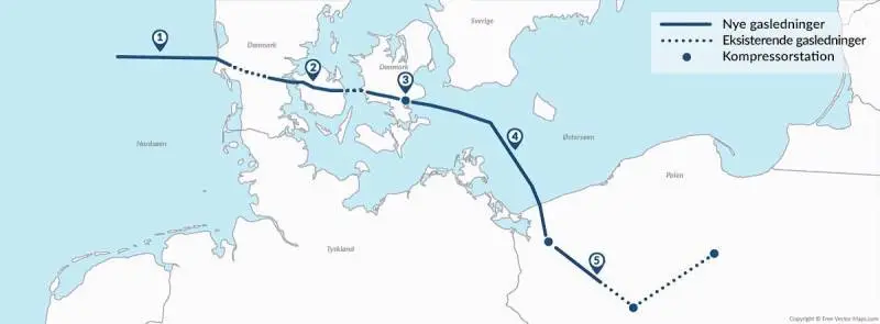 Op mod 500 lodsejere i det sydlige Danmark bliver påvirket af anlægget af Baltic Pipe-gasledningen fra Nordsøen til Polen. Kilde: Energinet.dk