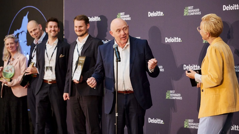 Onsdag aften blev Vestjyllands Andel hædret som en af Danmarks 20 bedst ledede virksomheder, da man modtog Deloitte-prisen Best Managed Companies. Foto: Vestjyllands Andel