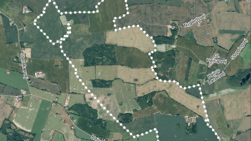 Kortet viser placeringen af den planlagte energipark ved Farris i den sydvestlige del af Kolding Kommune. Projektområdet omfatter omkring 317 hektar. Illustration: Kolding Kommune
