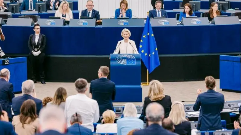 EU-Kommissionens formand Ursula von der Leyen brugte sin tale om Unionens tilstand til at fremhæve Europas landmænd og varsle bedre risikostyring efter en sommer med ekstremt vejr. Foto: EU-Kommissionen