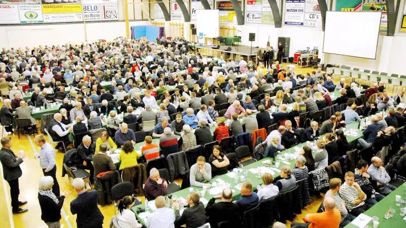 Sådan ser der traditionelt ud i Agerskov Hallen, når SLF afvikler sin årlige nytårskur. Arkivfoto: John Ankersen
