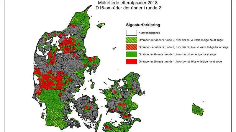 Som det fremgår af kortet, er der stadigvæk masser af områder, hvor det er muligt at søge om målrettede efterafgrøder.