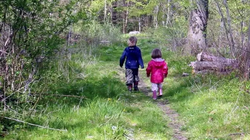Disse to unge mennesker synes at have forstået reglerne, som blandt andet er, at man som skovgæst skal holde sig på stierne, at man ikke må lave bål, og at hunden skal være i snor. Arkivfoto