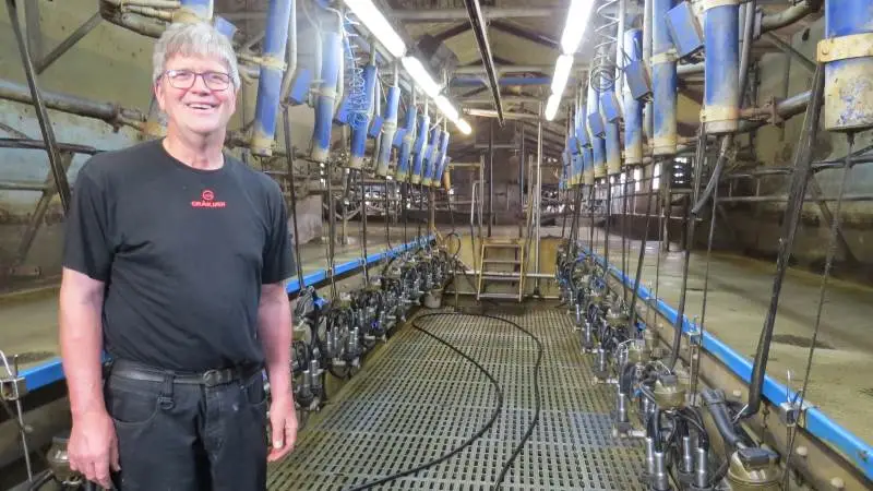 Lars Svendsens malkestald fungerede tidligere for dårligt. Det er der rådet bod på ved at skifte vakuumpumpe samt mælkecentraler og pattegummier.