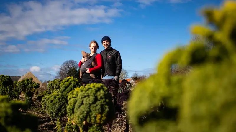 29-årige Nanna Thomsen og 25-årige Christopher Lundgren har siden sommeren 2019 forpagtet Lerbjerggård i Melby på Nordsjælland. Fotos: Steven Andersen