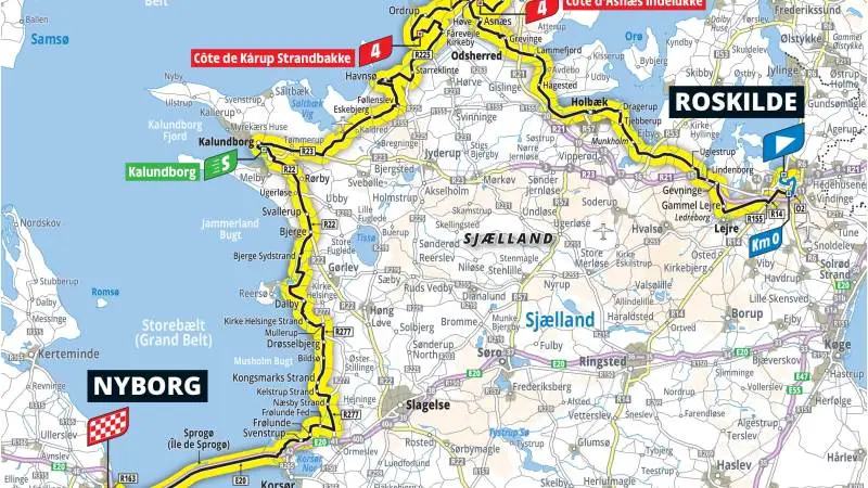 2. etape af Tour de France går fra Roskilde til Nyborg, gennem store dele af Odsherred. Kilde: Letourcph.dk