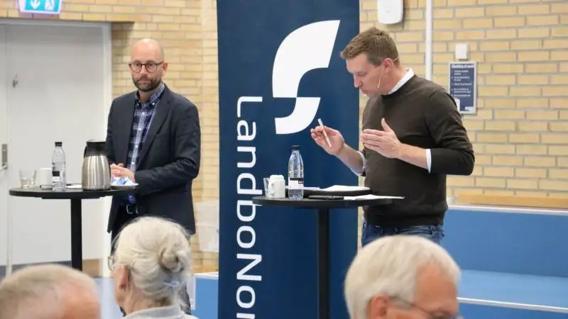 Fødevareminister Rasmus Prehn og formand for Landbrug & Fødevarer, Søren Søndergaard, var klar til debat med de nordjyske landmænd.