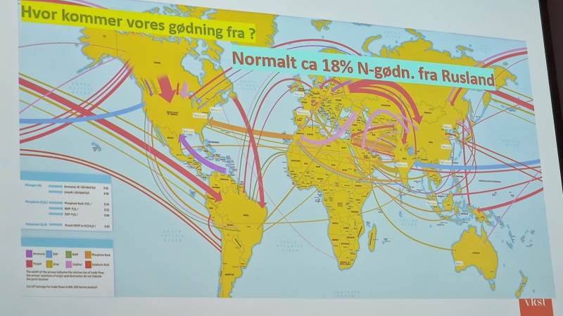 Gødning bevæger sig vidt omkring i verden, og Rusland har hidtil kun leveret cirka 18 procent af N-gødningen, blev det oplyst på VKSTs planteavlsmøde.