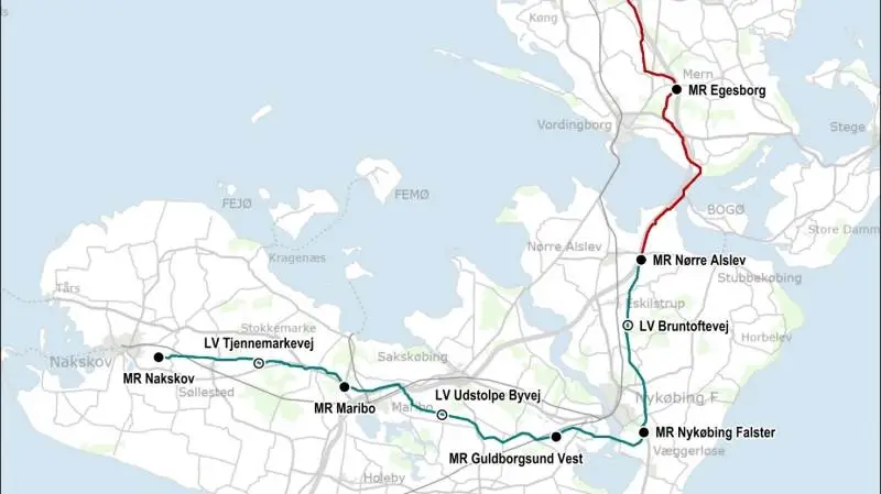 Planerne om en gasledning til Sydhavsøerne har været under udarbejdelse længe. Således har Energistyrelsen udpeget denne linjeføring for ledningen, der skal gå fra Everdrup i Sydsjælland til Nakskov på Vestlolland. Kilde: Energistyrelsen