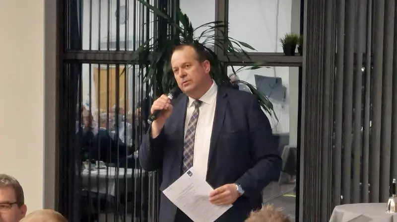 Formand i SLF, Christian Lund, så tilbage på et begivenhedsrigt år i landbruget i forbindelse med generalforsamlingen i Vojens. Foto: John Ankersen