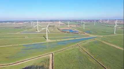 Dronefoto, der viser projektområdet under vand i februar 2022 - et billede på, hvordan området kan komme til at se ud fremadrettet. Foto: Naturstyrelsen.