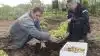 Michael Ø. Lund (tv) graver sine vinderkartofler op i haven i Vantinge, mens sekretær i Danmarks Kartoffel Råd, planteavlskonsulent Jens Kr. Ege Olsen kontrollerer. Ved 10 planter fandt de i alt 5.513 gram Solist-kartofler. Foto: Erik Hansen