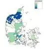 I 2018 var der store regionale forskelle på antallet af ansøgte minivådområder i Danmark, som kortet her viser. Kilde: Oplandskonsulenterne.dk