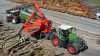 Eschlböck Biber 92 er her monteret som kærrehugger bag en Fendt-traktor og forsynes automatisk via en kran. Flisen blæses direkte over i en vogn trukket af en Valtra. Huggeren kan håndtere stammer op til 75 cm i diameter og er velegnet til både grov og fin flisproduktion. Pressefoto