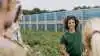 Forsøget med bifaciale solceller har været undervejs i et stykke tid. Her ses ph.d.-studerende Kamau Lindhardt fra Institut for Agroøkologi ved Aarhus Universitet foran de vertikale solceller. Foto: Aarhus Universitet