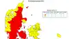 I område A (røde kommuner) har nedbøren ligget 122 millimeter under gennemsnittet for de sidste 10 år. I område B (gule kommuner) har nedbøren ligget 54 millimeter under gennemsnittet. Kilde: Landbrugsstyrelsen