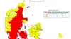 I område A (røde kommuner) har nedbøren ligget 122 millimeter under gennemsnittet for de sidste 10 år. I område B (gule kommuner) har nedbøren ligget 54 millimeter under gennemsnittet. Kilde: Landbrugsstyrelsen