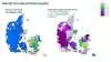 Kortet til venstre viser den eksisterende geografiske fordeling af efterafgrøderne, mens kortet til højre viser den forventede fordeling i fremtiden som følge af de nye vandområdeplaner. Kilde: Seges 